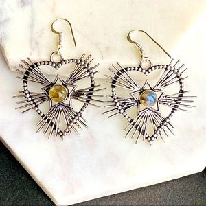 Labradorite Earrings Dangle Heart blue flashy Gemstone